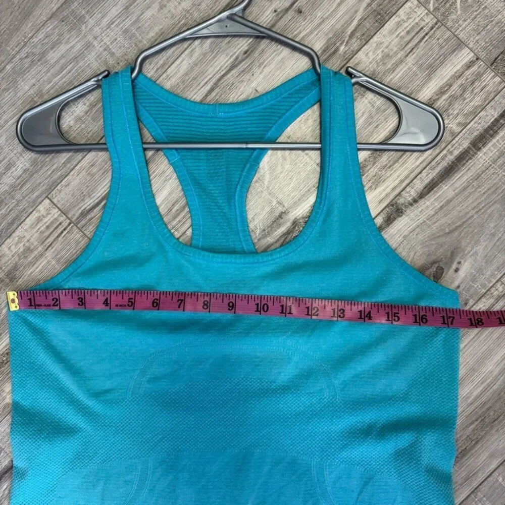 Lululemon shirt stretchy yoga rare racer back logo silver Turquoise Tank Top